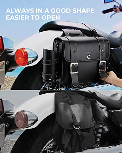 PU Leather 20L Motorcycle Saddlebags with Cup Holder Throw Over
