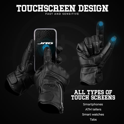 Leather Motorcycle Motorbike Knuckle Protection Powersports Gloves (Black/Zip / XX-Large)