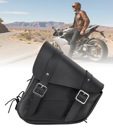 Motorcycle Saddle Bags Leather Motorcycle Solo Swing Arm Bag For Softails Sportsters Choppers Waterproof Side Bags (Left Side / Black)