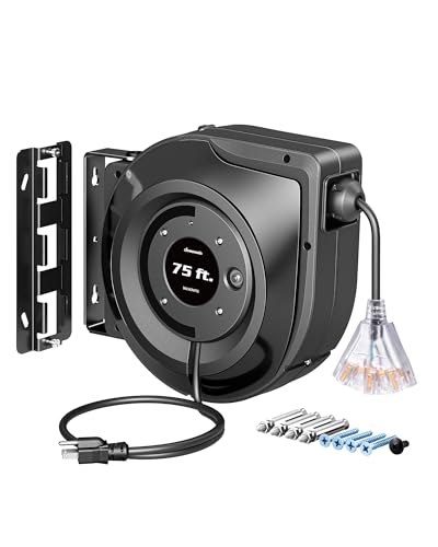 75FT Retractable Extension Cord Reel (Black)