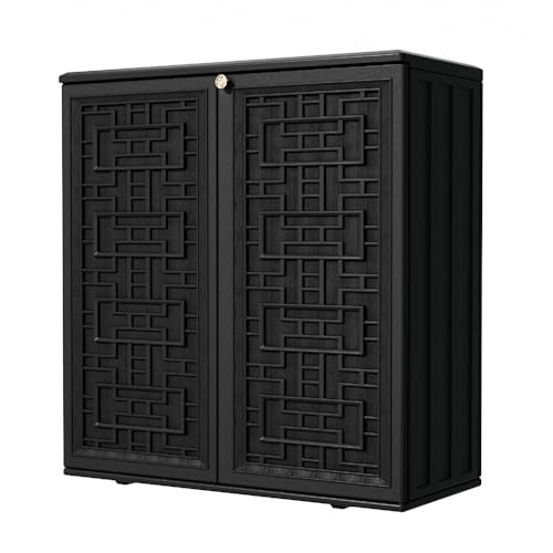 Outdoor Storage Cabinet Waterproof with Shelf (Black)