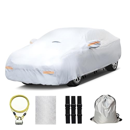 30 Layers Heavy Duty Car Cover for Automobiles All Weather Waterproof (Silver Heavy Duty / Fit Sedans 181"-190")