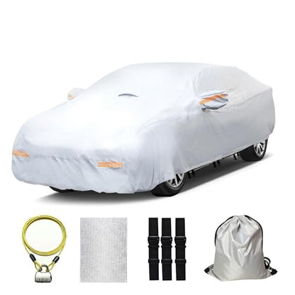 30 Layers Heavy Duty Car Cover for Automobiles All Weather Waterproof (Silver Heavy Duty / Fit Sedans 181"-190")