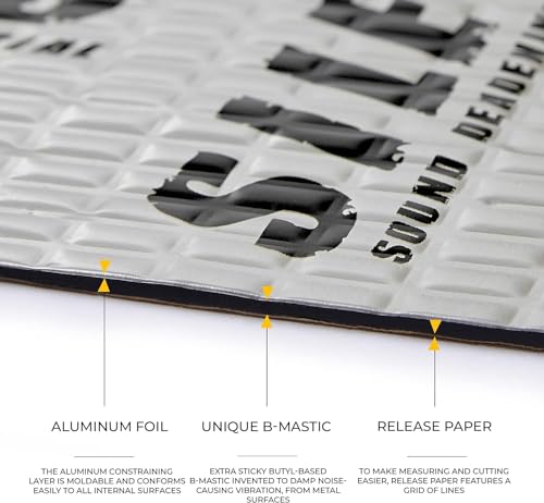 80 mil (2mm) Car Sound Deadening mat - Butyl Automotive Sound Deadener - Noise Insulation and Vibration Dampening Material 5 sqft (0.46 sqm) (5 sqft)