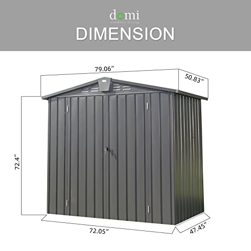 Domi Outdoor Storage Shed 6.5' x 4.2' (6' x 4' Gable Roof / Dark Gray)