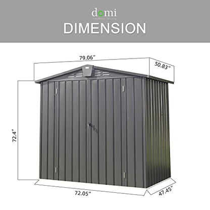 Domi Outdoor Storage Shed 6.5' x 4.2' (6' x 4' Gable Roof / Dark Gray)