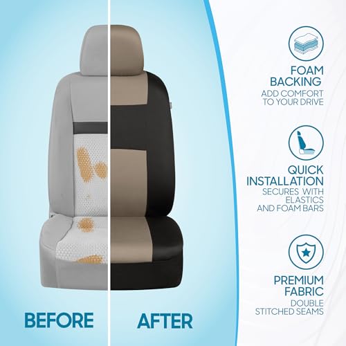 PolyPro Car Seat Covers Full Set in Light Beige on Black (Light Beige)