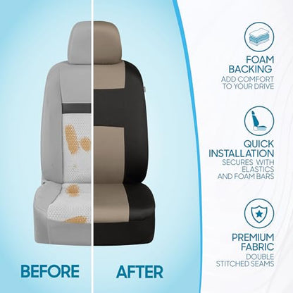 PolyPro Car Seat Covers Full Set in Light Beige on Black (Light Beige)