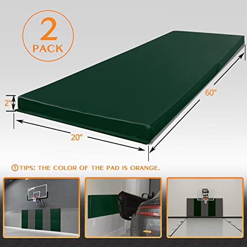 2 Pack Sport Wall Pads 2” Thick Foam Protection Padding Gym Basketball (60" x 20" x 2" / 2 PACK / DARK GREEN)