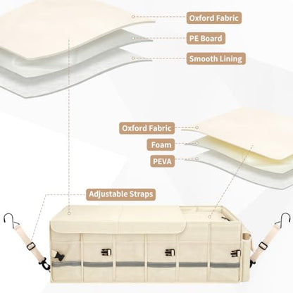 Car Trunk Organizer and Storage for Car (Beige / Large)