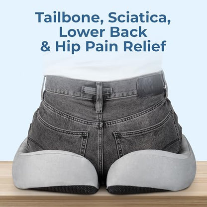 Seat Cushion Memory Foam Chair Cushion for Tailbone Pain Relief (Soft Gray / XX-Large)