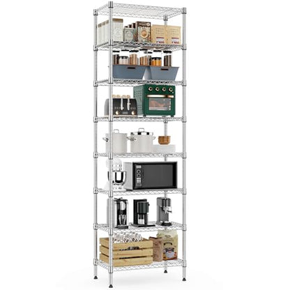 8 Tier 2000 lbs Storage Rack Metal Wire Shelving Unit (8 tier 13.8" D x 23.6" W x 79.5" H / Chrome)