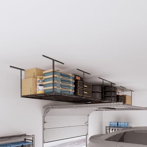 4x8 Overhead Garage Ceiling Storage Rack Organization (Black)