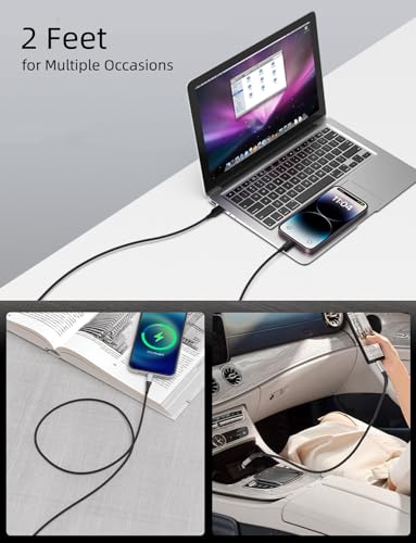2FT USB C to USB C Cable for Car (2 Feet / USB C to USB C / Black)
