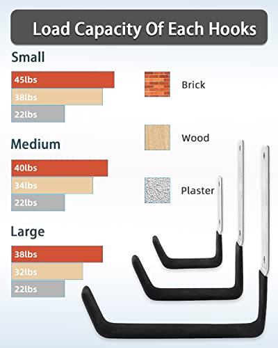 Garage Hooks Wall Mount (6 Pack Black Wall Mount Hooks)
