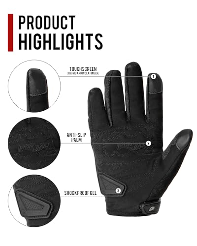Summer Motorcycle Gloves for Men and Women Touchscreen Biker Gloves (X-Large / 016-Black)