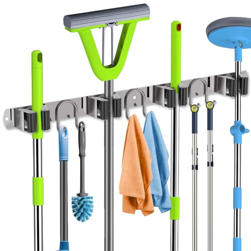 Mop Broom Holder Wall Mount (Silver-1 Pack)