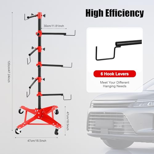 Panel Tree Stand for Painting Rotatable FreeStanding Panel Paint Holder with Wheels Adjustable Center Post for Hang Automotive Doors Fenders Bumpers (18.5*18.5*47.24 in)