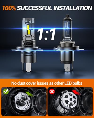 H4/9003/HB2 Bulb, 70,000LM Super Brighter,6500K Cool White H4/9003/HB2 Bulbs or Fog,3 Min Plug and Play Lights Combo, Pack of 2 (H4)