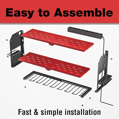 Power Tool Organizer with Charging Station Wall Mount (with Power Strip / Red)