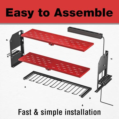 Power Tool Organizer with Charging Station Wall Mount (with Power Strip / Red)