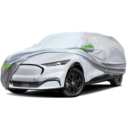 6 Layers Premium Full Car Cover Hard Shell Zipper Design Waterproof All Weather Weatherproof UV Sun Protection Snow Dust Storm Resistant Outdoor with Straps (Green reflective strip / SUV-L ( Fit for SUV 181"- 190" ))