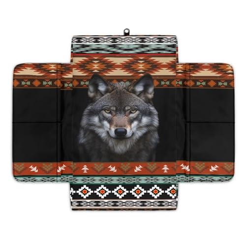 Aztec Wolf Black Car Center Console Cover Scratch Resistant Armrest Seat Box Cover with Organizer Pockets Console Lid Protector Cushion Fit for Most Cars Vehicles SUVs (Aztec Wolf Black)