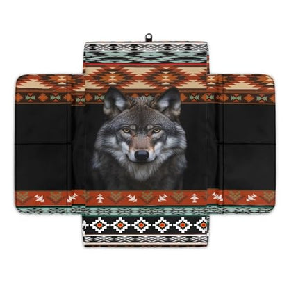 Aztec Wolf Black Car Center Console Cover Scratch Resistant Armrest Seat Box Cover with Organizer Pockets Console Lid Protector Cushion Fit for Most Cars Vehicles SUVs (Aztec Wolf Black)