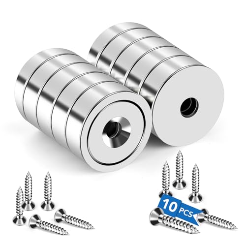 Strong Magnets Heavy Duty Screw On Neodymium 40LBS Magnet 10 Pack (Silver / 0.78in)