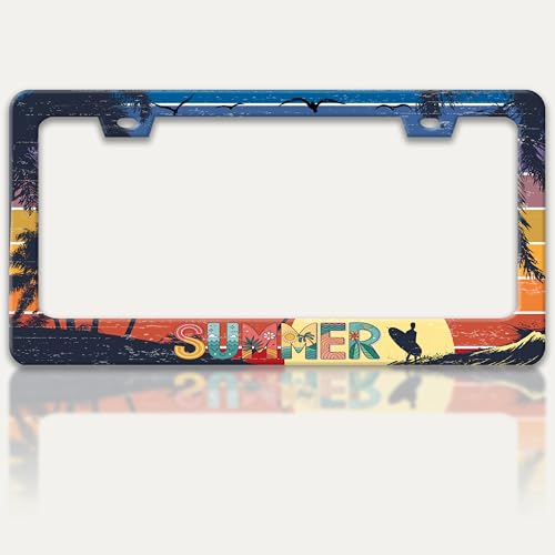 Summer Beach License Plate Frame Palm Trees License Plate Holder 6x12 in (Summer Beach)