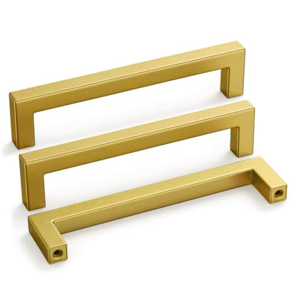 2 Pack 6-1/4 in Gold Cabinet Handles Brushed Brass Drawer Pulls (Gold / 6-1/4 Inch Hole Centers)