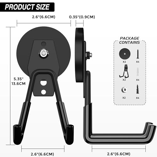 Heavy Duty Storage Magnetic Utility Hooks Large Garage Strong Extra Magnet Hooks Hanger with Anti (2.6in Magnet-2 Pack-Black)