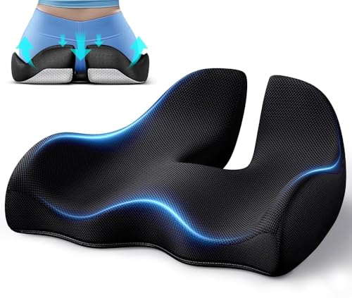 Large Ergonomic Seat Cushion Relieves Sciatica & Tailbone Pain (Black / Large)