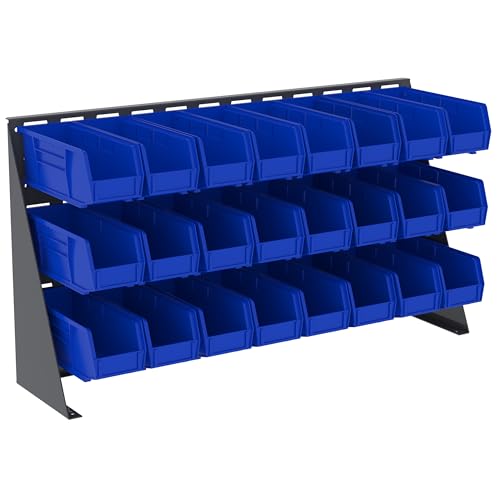 98636 Heavy Duty Steel Louvered Panel Standing Work Bench Storage Rack Garage Organizer for Mounting AkroBin Storage Bins (36-Inch L x 8-Inch W x 20-Inch H)