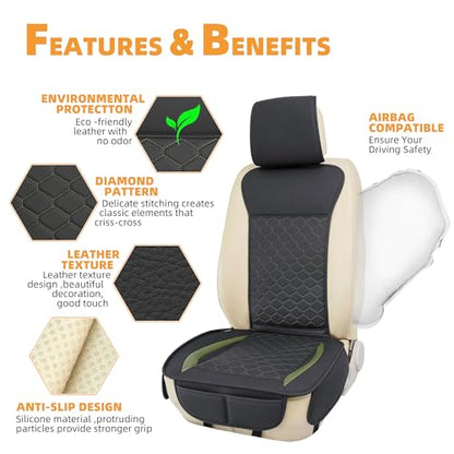 Leather Car Seat Covers Front 2PC Black Green Waterproof (Black/Green)