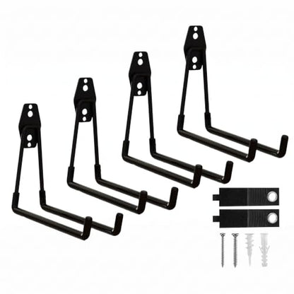 Garage Hooks 4 Pack 7.7inch Large Square Wall Hooks for Hanging Heavy Duty Ladders (Black / Large Square-4pcs)