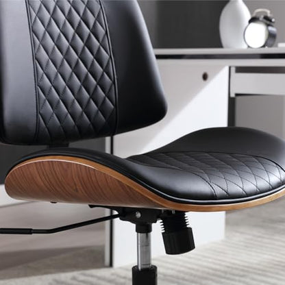 Home Office Chair No Arms with Wheels (Black / MCM Style)