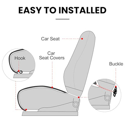 2pc Comfortable Car Seat Covers Universal Front Seat Covers for Car Accessories with Storage Pockets (Khaki)