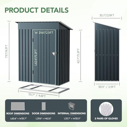 Vertical Outdoor Steel Storage Shed with Floor Frame (5X3FT/Base / NightBlue)