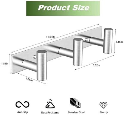 Wall Mounted Coat Rack ("T" Shape 3 Hooks - 1 Pack / Silver)