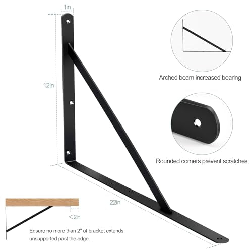 8 Pack L22 x H 12" Black Heavy Duty Shelf Brackets with Screws Metal Shelf Brackets Shelf Support Angle Brackets for Shelves L Brackets Heavy Duty Floating Shelf (8 Pack-Black / 22''x12'')