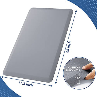 Kitchen Mat Cushioned Anti Fatigue Rug 17.3"x28" Waterproof Non Slip Standing Desk Mat Comfort Floor Mats for Kitchen House Sink Office (Grey / 28"L x 17.3"W x 0.5"Th)