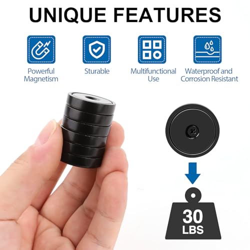 Strong Magnets Heavy Duty Screw On Neodymium 30LBS Magnet 24 Pack (Black / 0.78in)