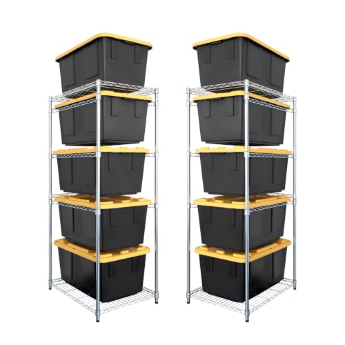 5 Tier Steel Tote Rack for 27 Gallon Bins (2 Pack / Silver)