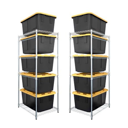 5 Tier Steel Tote Rack for 27 Gallon Bins (2 Pack / Silver)