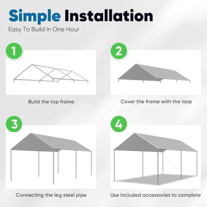 10x15 ft Heavy Duty Car Canopy Galvanized Frame Carport Outdoor Party Tent Boat Shelter with 3 Reinforced Steel Cables (Gray / 10'x15')
