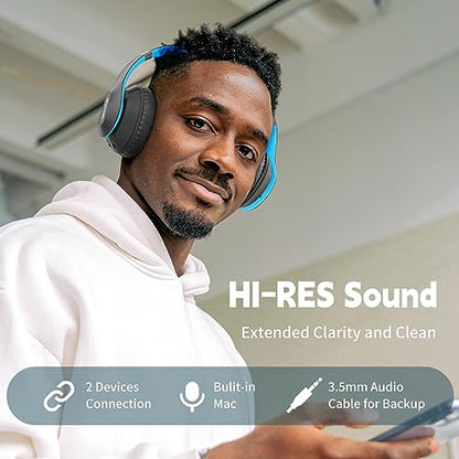 Wireless Bluetooth Headphones Over Ear V6.0 HiFi Stereo with Mic (Blue)