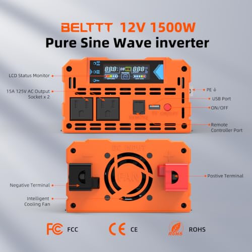 1500W Pure Sine Wave Inverter 12V to 110V Converter (1500W)