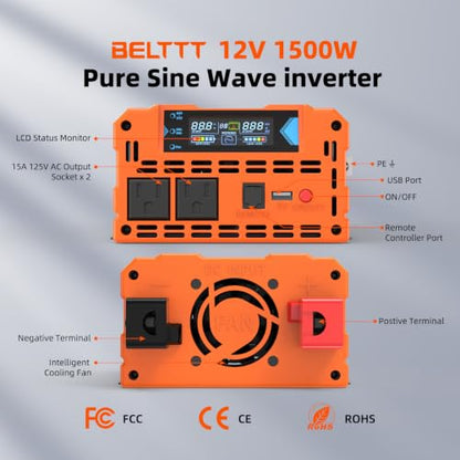 1500W Pure Sine Wave Inverter 12V to 110V Converter (1500W)