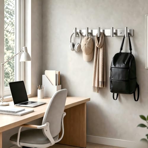 Wall Mounted Coat Rack ("T" Shape 5 Hooks - 1 Pack / Silver)